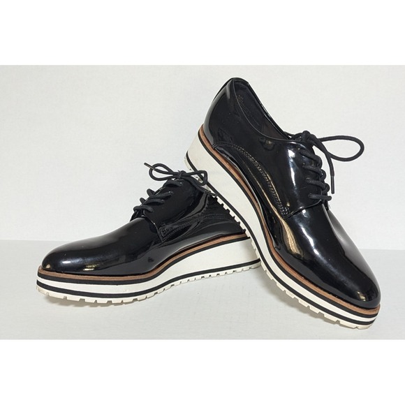 Aldo Women's Ereillan Oxfords Black Size 6.5M Faux Patent Leather Lace Ups - Picture 2 of 10